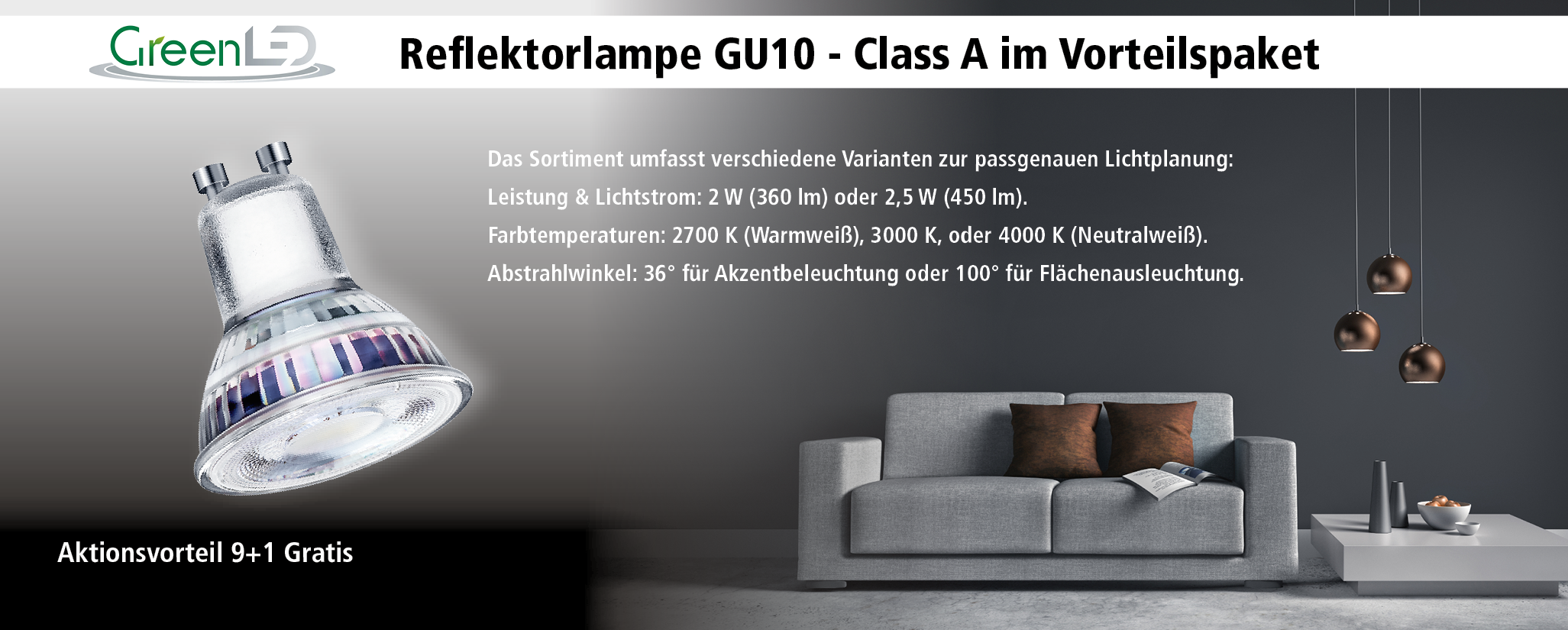 GreenLED Reflektrolampe GU10 9+1