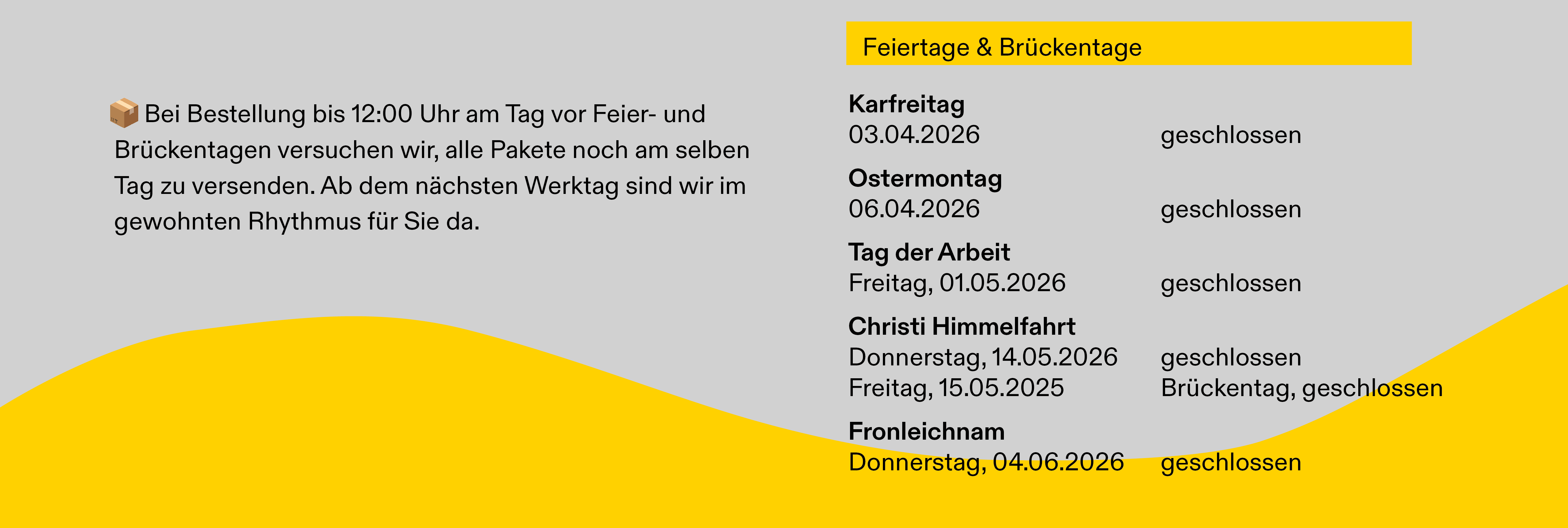 Informationen zur Verfügbarkeit über Ostern