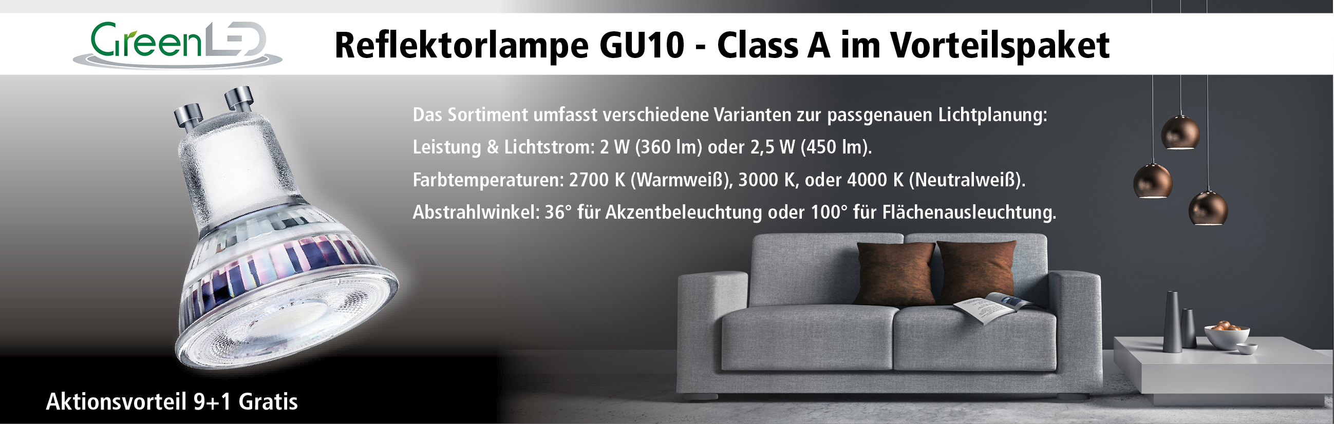 GreenLED Reflektrolampe GU10 9+1