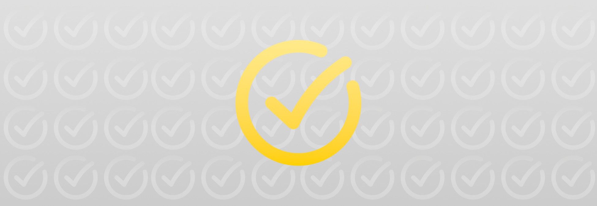 Gelber Haken in Kreis auf grauem Hintergrund