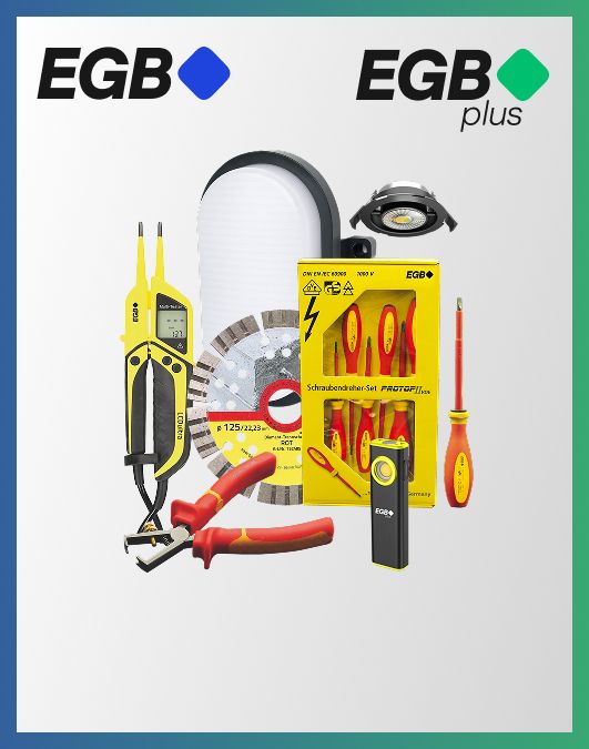 Logos EGB und EGBplus mit einer Auswahl an Produkten