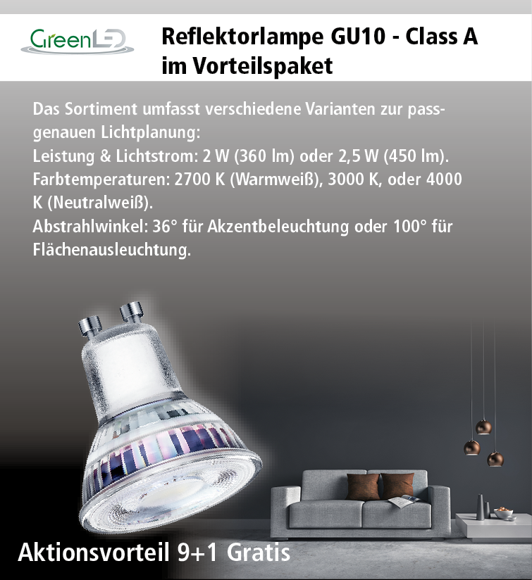 GreenLED Reflektrolampe GU10 9+1