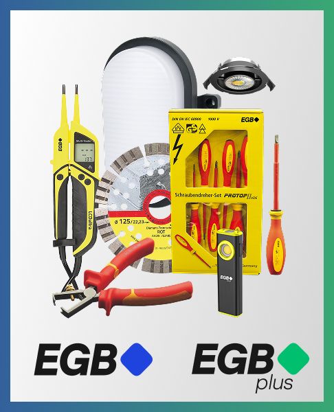 Logos EGB und EGBplus mit einer Auswahl an Produkten