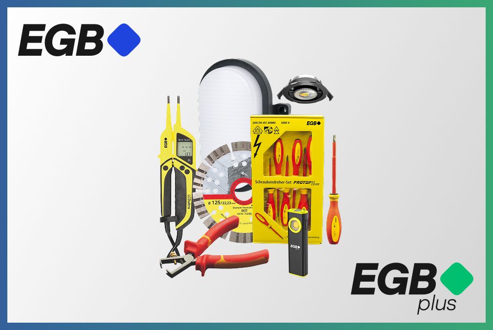 Logos EGB und EGBplus mit einer Auswahl an Produkten