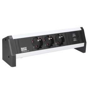 DESK Steckdoseneinheit ALU 902.1748 3xSchuko, 1x USB A&C 22W Charger