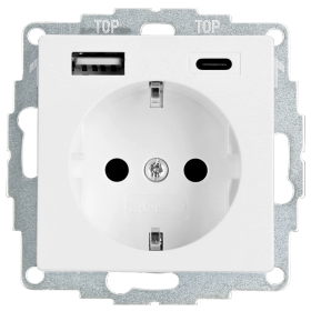 Schuko-Steckdose 2USB inCharge PRO 55 USB A/C reinweiß glänzend, VDE