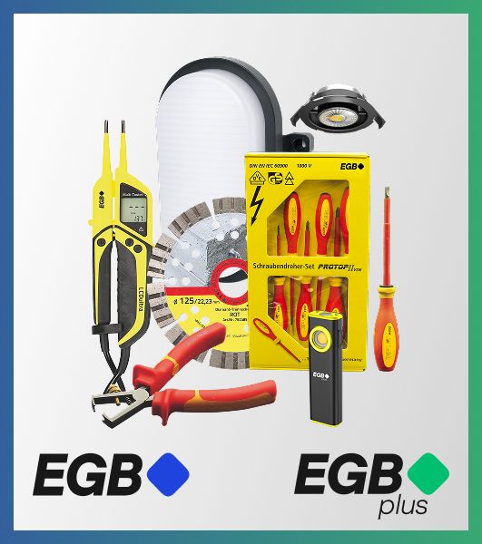 Logos EGB und EGBplus mit einer Auswahl an Produkten