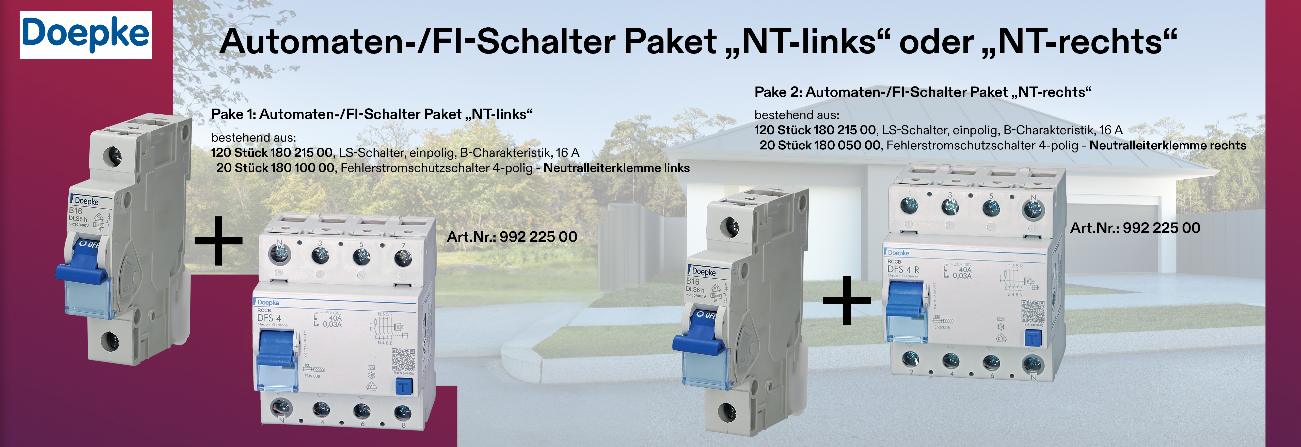 Automaten-/FI-Schalter Paket „NT-links“ oder „NT-rechts“