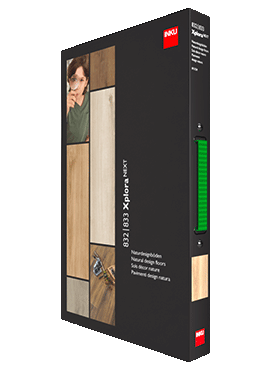 Produktverpackung der INKU XploraNEXT Naturdesignboden-Kollektion als Musterbox