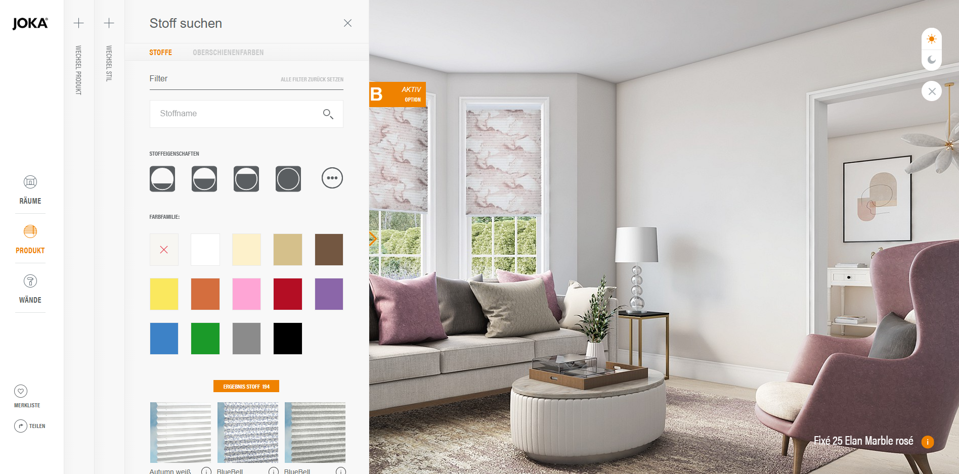 Digitaler JOKA Planer zur individuellen Gestaltung von Sonnenschutzlösungen