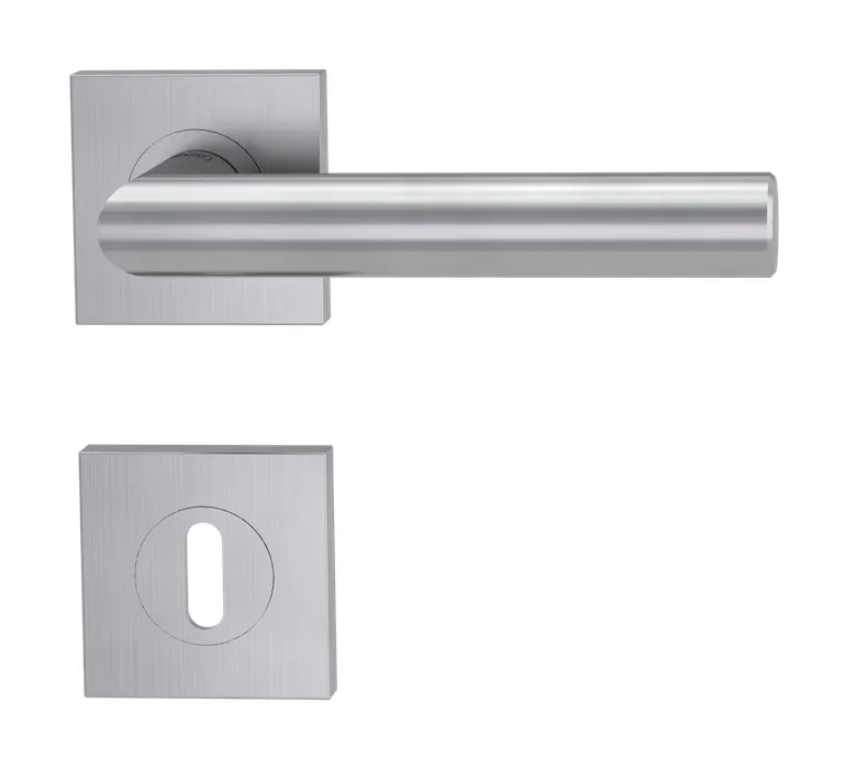 Drückergarnitur LUCIA Edelstahl matt 'EDE', TS 40-45 mm Schraubrosette ECKIG BB