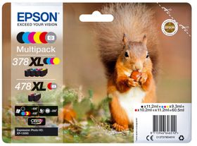 Epson Squirrel Multipack 6-colours 378XL / 478XL Claria Photo HD Ink, Hohe (XL-) Ausbeute, Schwarz, Cyan, Magenta, Gelb, Rot, Grau, 11,2 ml, 9,3 ml, 1 Stück(e), Multipack