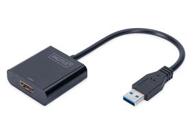 DIGITUS USB-A 3.2 Gen 1 zu HDMI Grafik Adapter, 1920 x 1080 Pixel, 1080p, Schwarz, Sichtverpackung, 220 mm, 160 mm