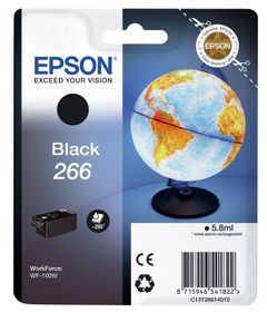 Epson Globe Singlepack Black 266 ink cartridge, Schwarz, Tinte auf Pigmentbasis, 5,8 ml, 1 Stück(e), 250 Seiten