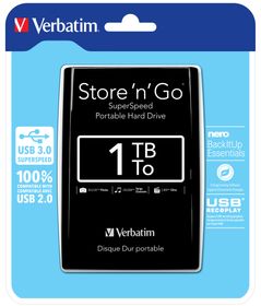 Verbatim Portables Festplattenlaufwerk Store &#039;n&#039; Go USB 3.0, 1 TB, Schwarz, 1 TB, 2.5&quot;, 5400 RPM, Schwarz