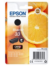 Epson Oranges Singlepack Black 33 Claria Premium Ink, Standardertrag, Schwarz, Tinte auf Pigmentbasis, 6,4 ml, 1 Stück(e), 250 Seiten