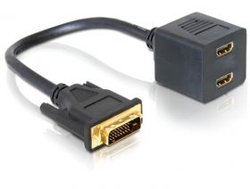 Delock Adapter DVI 25 male &gt; 2x HDMI female, 0,2 m, DVI-D, 2 x HDMI, Männlich, Weiblich, Schwarz
