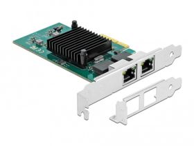 Delock PCI Express x4 Karte 2 x RJ45 Gigabit LAN i82576, Eingebaut, Kabelgebunden, PCI Express, Ethernet, 1000 Mbit/s, Schwarz, Grün, Metallisch