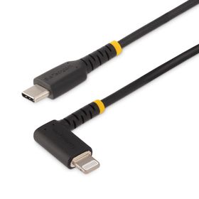 StarTech.com 1 m Robustes USB-C auf Lightning Kabel, USB 2.0 zu Lightning Winkelstecker, Ladekabel und Synchronisierung, Apple Mfi zertifiziertes iPhone Lightning Kabel, Abgewinkelt, Schwarz, USB C, Lightning, 1 m, Männlich, Männlich