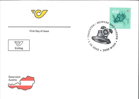 Austrian Post first day cover with 2022 stamp 'Austria 4.50 EUR: Bad Aussee Tracht' and special postmark.