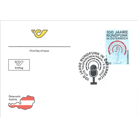 FDC_100 Jahre Rundfunk_1024 First day cover with Austrian Post stamp '100 Years of Broadcasting in Austria, 2024, Nominal 0.50 Euro' and special postmark.