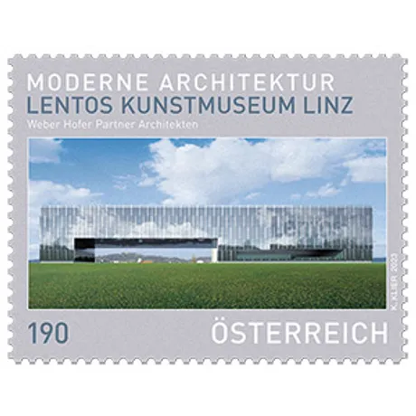 Briefmarke Österreich 2010, Nominale 1,90 Euro: Moderne Architektur, Lentos Kunstmuseum Linz, Weber Hofer Architekten.