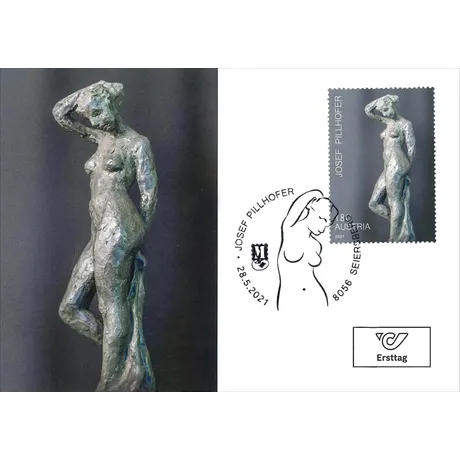 134dba94d7917698ca70c16a641fa9e8620bcab4.jpg Briefmarke Österreich 2021, Nominale 0,80 Euro: Skulptur von Josef Pillhofer, Ersttagsbrief mit Sonderstempel.
