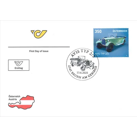 "Avis Type 2/3" First Day Cover with Special Postmark Ersttagsbrief mit Briefmarke Österreich 2025, Nominale 3,50 Euro: AVIS Typ 2/3 und Sonderstempel.
