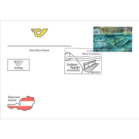 Austrian Post first day cover with 2022 stamp 'Grüner See, Styria' (€1.20), postmark from 8790 Eisenerz.