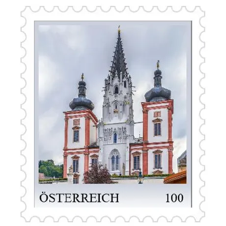 2cd500e57fd1be975f78772ea56ce665174c2aac.jpg Austrian stamp 2023, nominal value 1.00 Euro: Basilica of Mariazell with its iconic architecture.