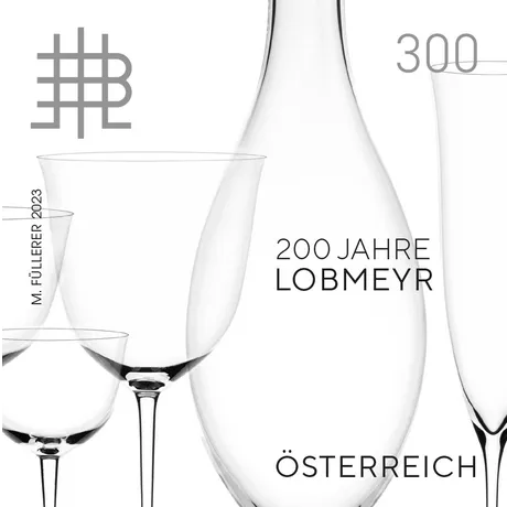 Austrian Post stamp 2023, €3.00: 200 years Lobmeyr, featuring elegant glassware design.