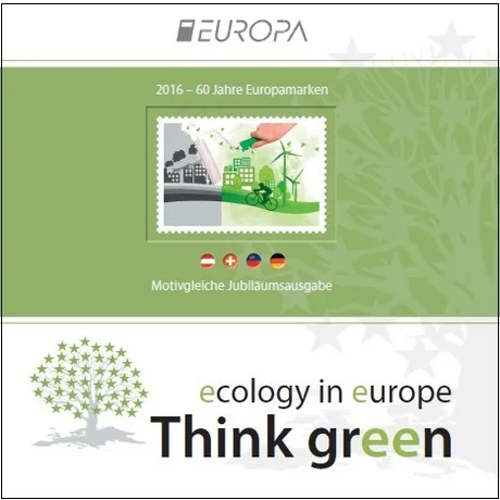 ce15b941dd6b6639110d2c4883e728cdeacb9a96.jpg Briefmarke Österreich 2016, Nominale 0,85 €: Ökologie in Europa, grünes Motiv mit Windrädern und umweltfreundlichem Design.