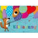 624013_einladung_Luftballon_Shop Colorful invitation card with a fox holding balloons and the word 'Einladung' in playful letters.