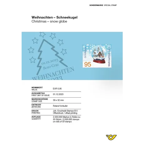 b4dc2ae6432d5857229e5cd91f84687319d9b0f7.png Austrian Post stamp 2023, €0.95: Christmas snow globe with a house and trees, issued on 01.12.2023.