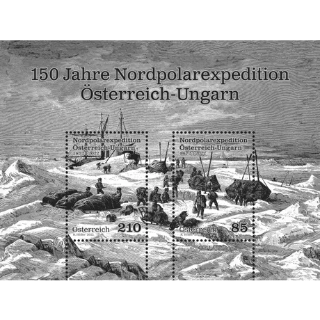 b87afca7581a8c73ce49b930b9a499f7e6a21485.jpg Briefmarke Österreich 2022: 150 Jahre Nordpolarexpedition Österreich-Ungarn, Nominale 2,10€ und 0,85€.