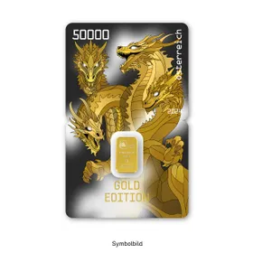 Österreichische Post Crypto Stamp 2024, Gold Edition mit Drachendesign und 1g Feingoldbarren, Wert 50000.