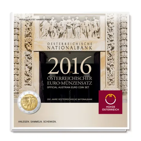 2016 Austrian Euro coin set by Münze Österreich, commemorating 200 years of the Austrian National Bank.