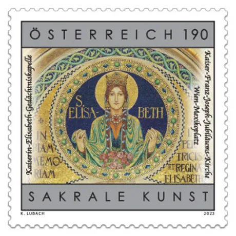 Briefmarke Österreich 2023, Nominale 1,90 Euro: Sakrale Kunst mit St.-Elisabeth-Mosaik, Wiener Votivkirche.
