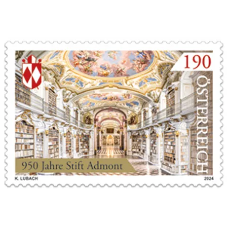 224260 Briefmarke Österreich 2024, Nominale 1,90 Euro: 950 Jahre Stift Admont mit seiner prunkvollen Bibliothek.