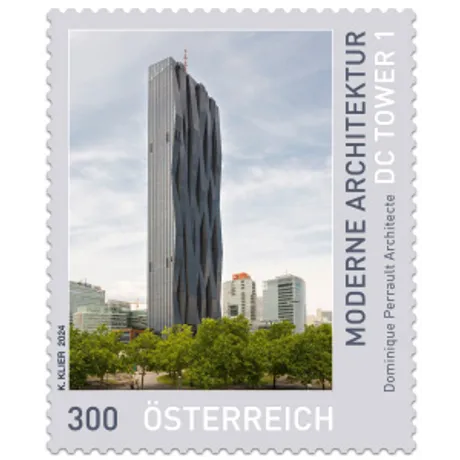 224250-DC-Tower-ONLINESHOP Briefmarke Österreich 2024, Nominale 3,00 Euro: DC Tower 1, moderne Architektur von Dominique Perrault.