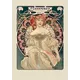 Jugendstilplakat mit zentraler Figur, reichem Blumenkranz, dekorativer Typografie und ornamentalem Hintergrund