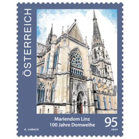 Austrian stamp 2024, nominal value 0.95 Euro: Mariendom Linz, 100 years of cathedral consecration.