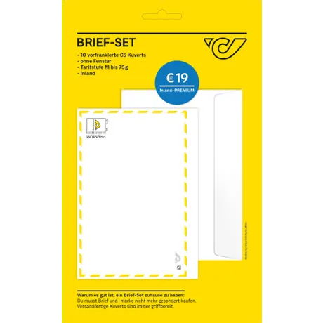 Österreichische Post Brief-Set mit 10 vorfrankierten C5-Kuverts für Inland, Tarifstufe M bis 75g, Preis €19.