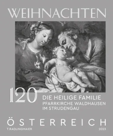 Austrian stamp 2023, 1.20 Euro: Christmas, Holy Family, Waldhausen Parish Church, Strudengau.