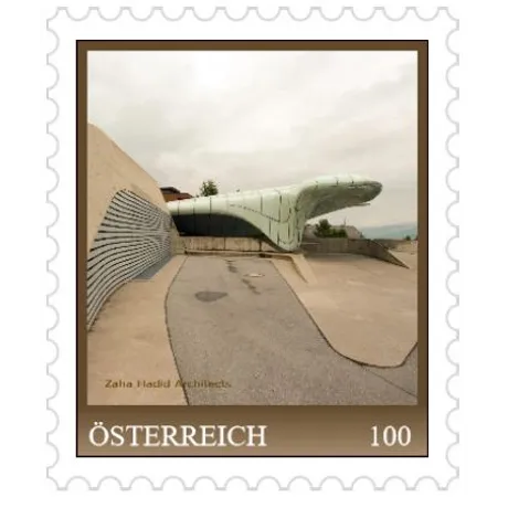 Briefmarke Österreich 2023, Nominale 1,00 Euro: Architektonisches Design der Hungerburgbahn von Zaha Hadid.