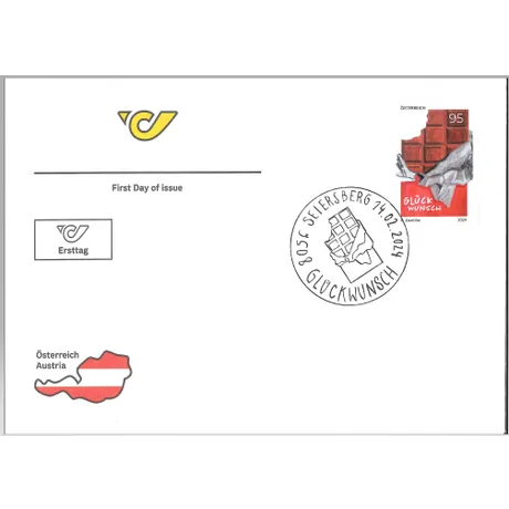 Austrian Post first day cover with 2024 stamp 'Austria 0.95 Euro: Congratulations' and special cancellation.