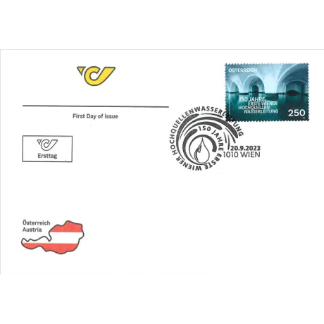 681adc911d4b9e6a28d4600322a9fb66c15bc0a1.jpg First day cover with Austrian Post stamp '150 Years First Vienna High Spring Water Supply, 2023, 2.50 Euro'.