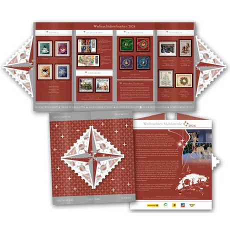 Multilaterale_Weihnachten_2024 Austrian Post Christmas stamp collection 2024 with multilateral designs from Austria, Germany, and others.