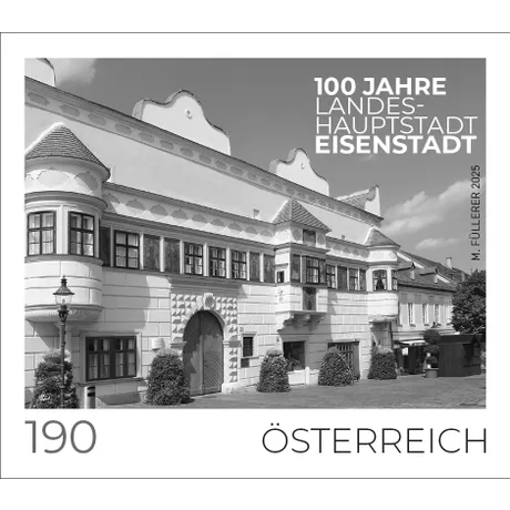 SD_100 Jahre LH Eisenstadt_0525 Austrian stamp 2025, nominal value 1.90 euros: 100 years of Eisenstadt as state capital, historic building depicted.