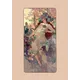 Jugendstil-Illustration: stehende Figur in fließendem Gewand, umgeben von herbstlichen Pflanzen und Ornamenten